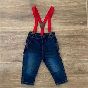 Baby Bgosh Denim Pants with removable Red Suspenders 12M